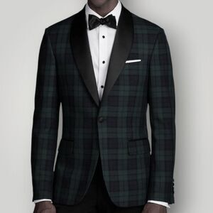 JOS A BANK Tailored fit Mens Tuxedo Plaid Dinner Jacket 42R Wool Green/Black